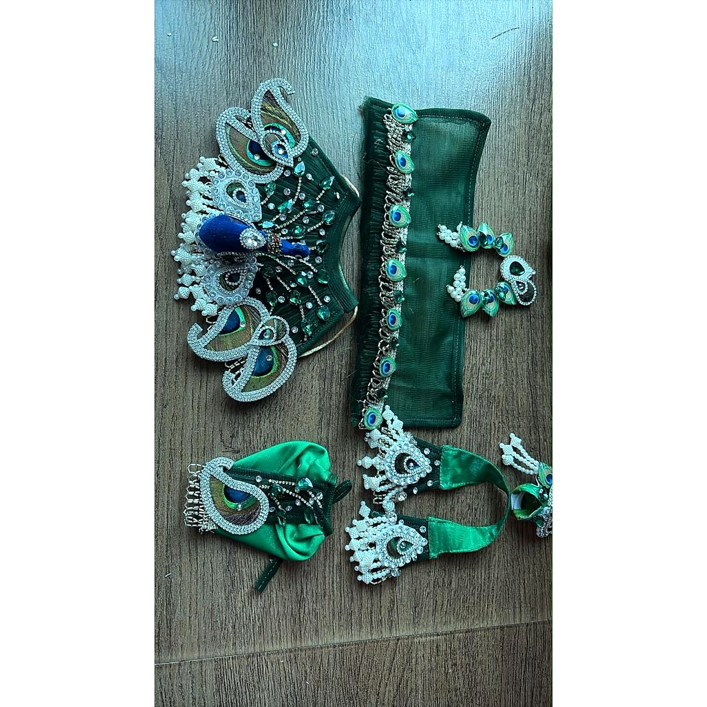 Peacock Blue Silk Poshak with Mor Pankh for Laddu Gopal, photograph 1
